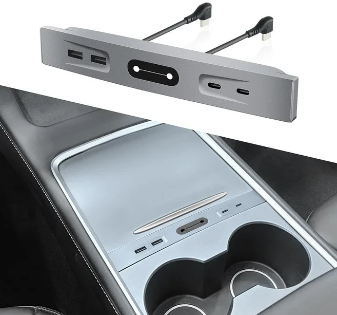 테슬라 모델 3 모델 Y용 USB 어댑터 션트 허브 2021 2022 2023 하이 핏 충전 케이블 관리자 OEM 자동차 액, 02 SS-TSLUSB-4
