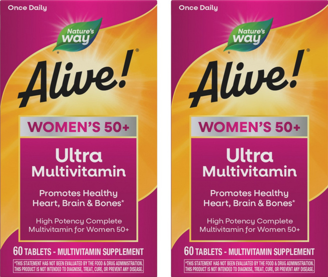 네이쳐스웨이 얼라이브! 원스 데일리 우먼 50+ 울트라 포텐시 멀티-비타민 타블렛, 2개, 60정