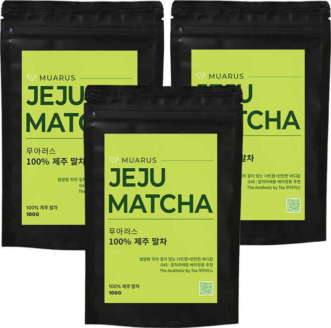 무아러스 G45 제주 말차 100% 카페용 라떼용 베이킹용 무첨가, 100g, 3개, 1개입
