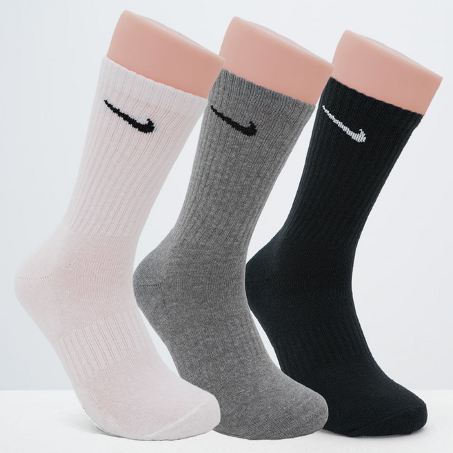 나이키 공용 양말 쿠션 크루 삭스 장목 긴양말 3팩 혼합 색상 스포츠 양말 헬스 러닝 트레이닝 삭스