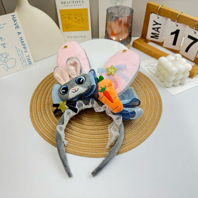 주토피아 경찰 모자 코스프레 주디 경찰 모자 닉 중절모 머리띠 헤어밴드 파티 소품 어린이 성인 공용, 당근 머리띠