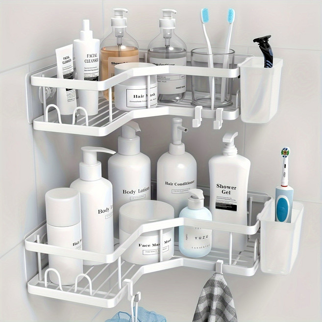 무타공 다용도 2단 화장실 코너 선반 수납장, 화이트