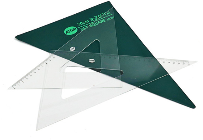 (Atom) 눈금 삼각자 30cm 세트 (2종) SN300 눈금자 각도 제도 삼각자세트