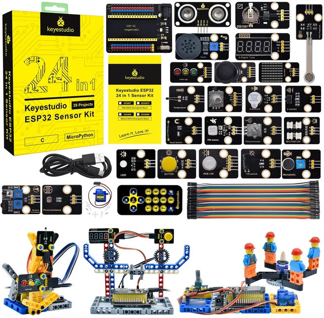 Keyestudio ESP32 확장 보드 센서 키트 아두이노 STEM 프로그래밍 DIY 24 모듈 in 1, 02 Without ESP32 Board