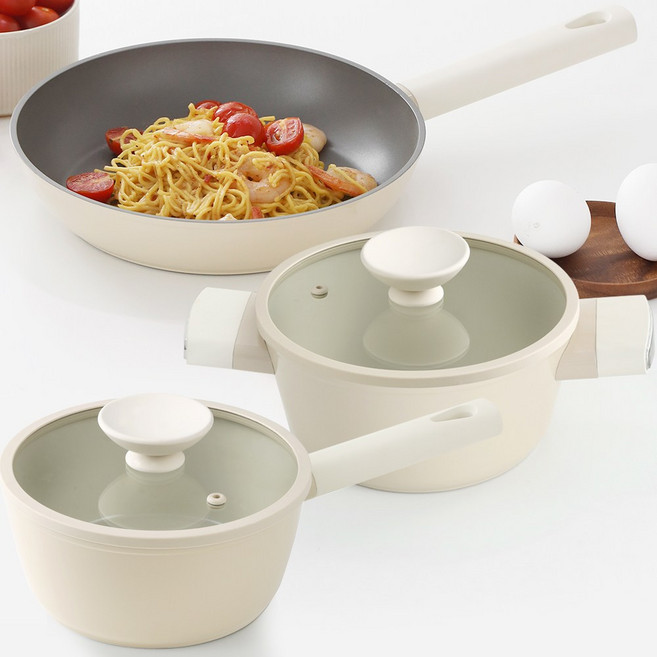 코지 크림 IH 풀 인덕션 냄비 후라이팬 3종세트, 1세트, 18편수+20양수+24후라이팬