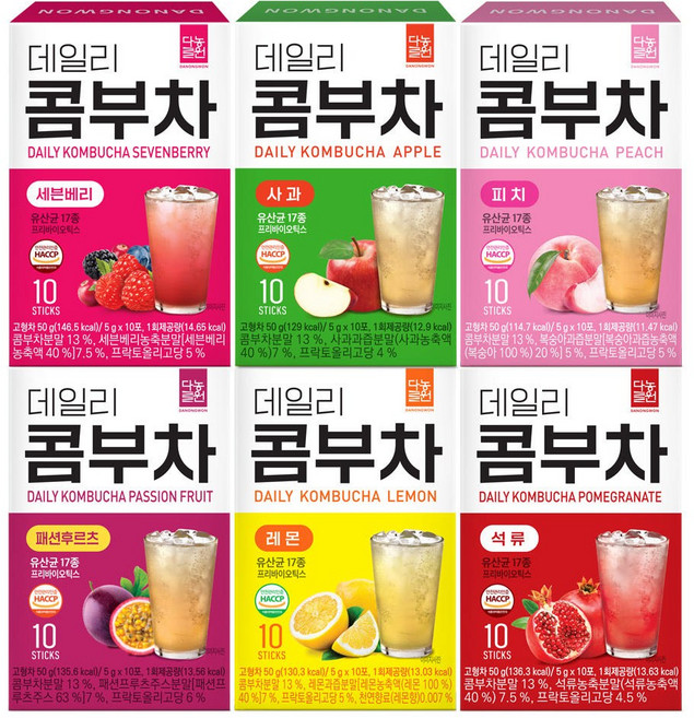 다농원 콤부차 6종 맛보기 (레몬 사과 피치 패션후르츠 석류 세븐베리), 6개, 10개입, 5g