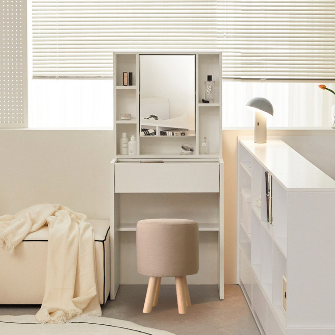 [리뷰이벤트] 파로마 에일리 600 수납서랍화장대 + 스위트원형스툴, 화이트, 스위트(베이지)