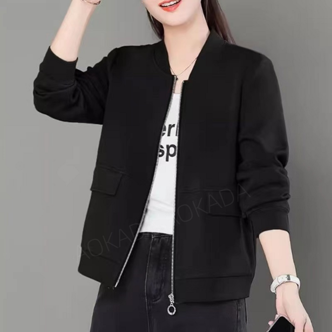 AOKADA 중년 여성 봄 가을 루즈핏 야구넥 집업 맨투맨 가디건