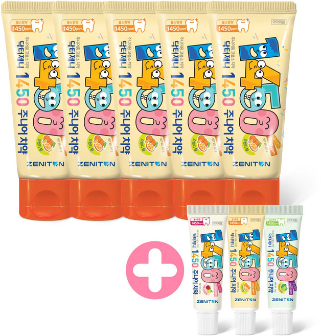 제니튼 닥터제니 충치예방 1450 치약 5 SET (라즈베리/자두사과/오렌지/샤인머스켓/복숭아) + 미니치약 증정, 60g, 5개, 오렌지5