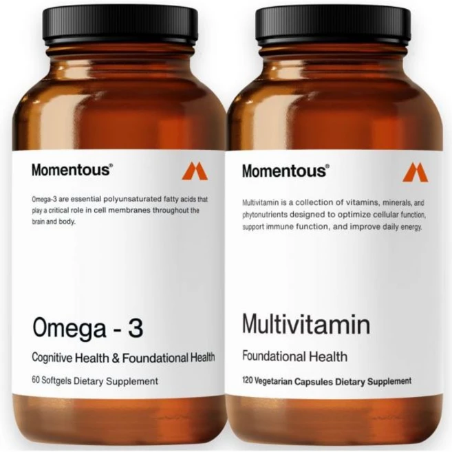 Momentous Omega-3 Fish Oil 1600 mg & Essential Multivitamin - Daily Omega-3 Supplement for EPA & D, Momentous Omega 3 Fish Oil 160, 1개 - 쿠팡