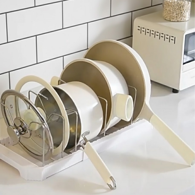 사또산다 확장 간격 조절 후라이팬 정리대, 1개, 화이트, 7단