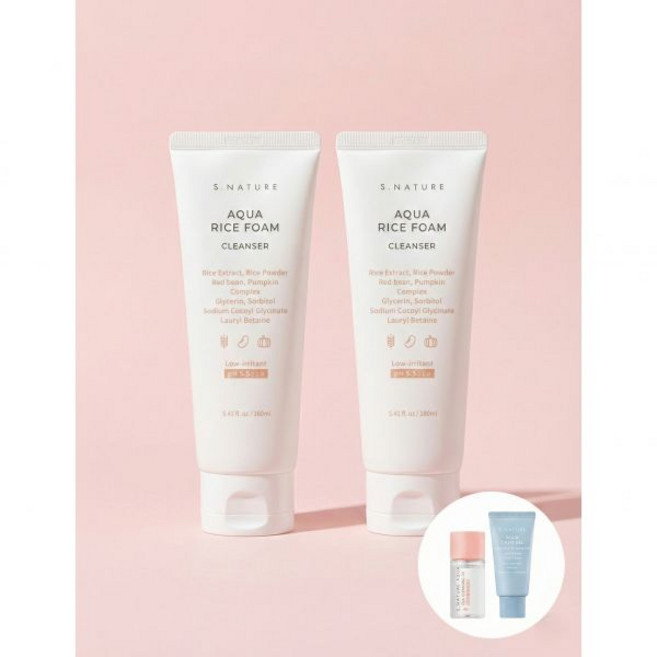 에스네이처 약산성 쌀 클렌징폼 더블세트 2EA (오일·수분크림 미니 증정), NONE