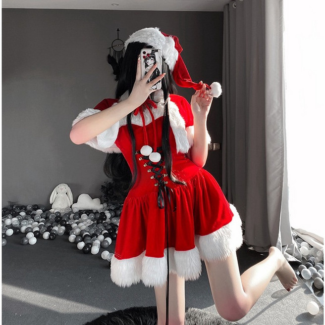 雪白平安夜 聖誕套裝 聖誕裝 成人聖誕服裝 聖誕帽, [ 球球斗篷-1]輕微染色綁帶為白色, 1個