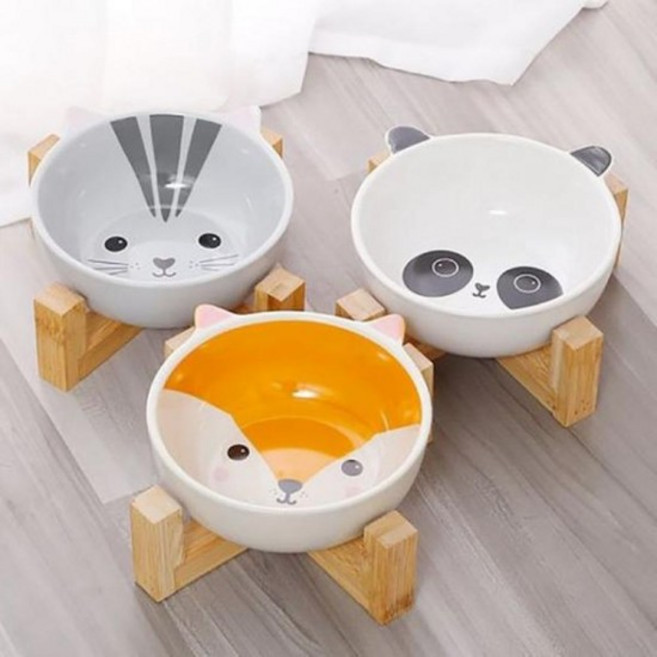 고양이 강아지 세라믹 식기 밥그릇 접시 국화꽃모양 원목식탁 테이블 반려동물밥그릇, 다람쥐