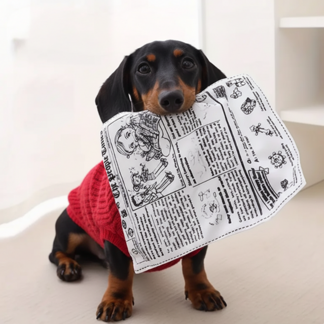 강아지 씹기 놀이 토이 신문지 모양 바스락 장난감, 1개, 블랙패턴