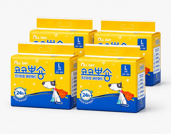 코코뽀숑 올데이 프리미엄 고흡수 배변패드 SAP22.5g 75x90Cm, 4개, 20개입