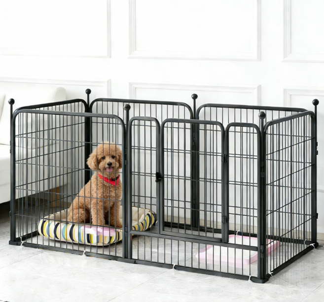 리빙가감법 반려동물 대형견 울타리 튼튼한 메탈 안전한 논슬립 자동 잠금 애견 펜스 대형 울타리, 1세트, 블랙