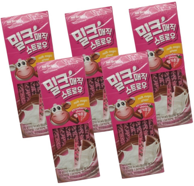 노브랜드 밀크매직스트로우 딸기초코맛, 5개