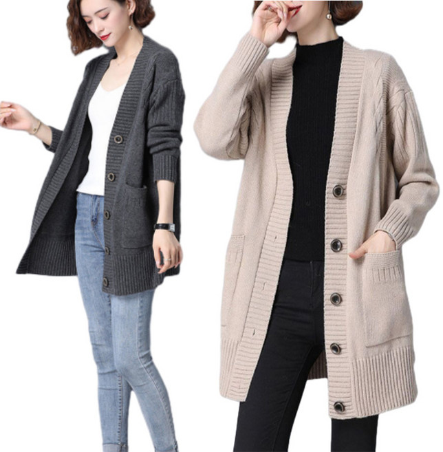 YLEMI 여성 가을 빅사이즈 니트 카디건 루즈핏 스웨터 상의