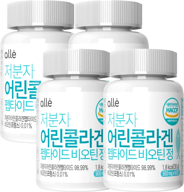 저분자 어린 콜라겐 펩타이드 비오틴 정 피쉬콜라겐 식약처 인증 윤택, 60정, 4개 - 쿠팡