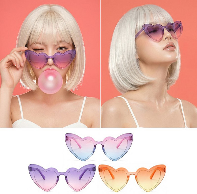 키치셀럽 인싸 하트 선글라스 세트 생일 우정파티 여행 브라이덜샤워 포토소품 필수템, 3개, 그라데이션_틴트