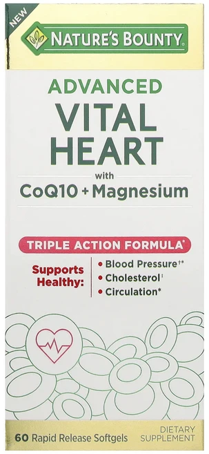 건강에 좋은영양제 Nature's Bounty 어드밴스드 바이탈 하트 CoQ10 + 마그네슘 함유 속방형 소프트젤 60정 지금구입하세요 곧품절되요, 1개 - 쿠팡