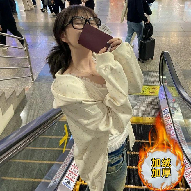 慵懶復古碎花棒球服衛衣外套女秋季韓系寬鬆休閒帽衫夾克