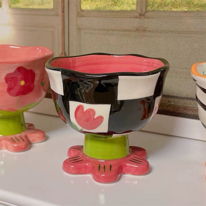 차니글로벌 카페 요거트볼 아이스크림 튤립 디저트, 1개, 체크 꽃