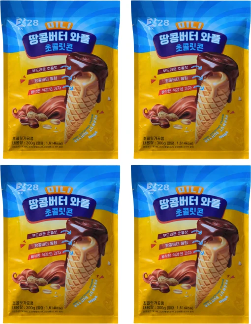 땅콩버터 와플 초콜릿콘 미니 300g, 4개 - 쿠팡