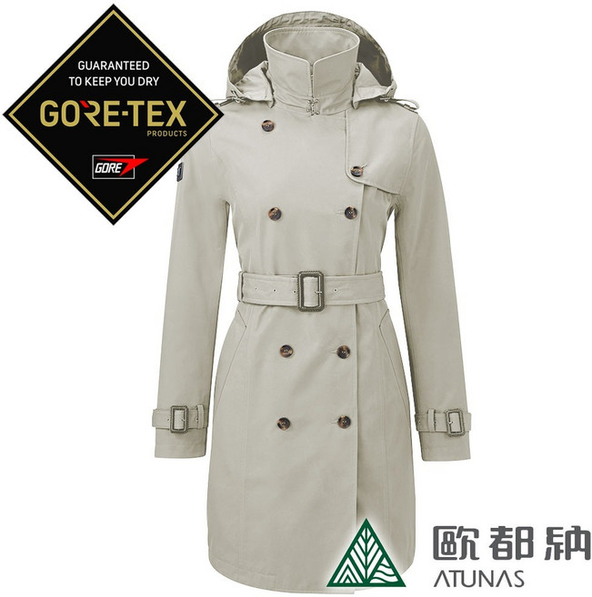 歐都納 ATUNAS 女都會休閒GT二件式連帽長版羽絨外套 卡其 1GT2508W