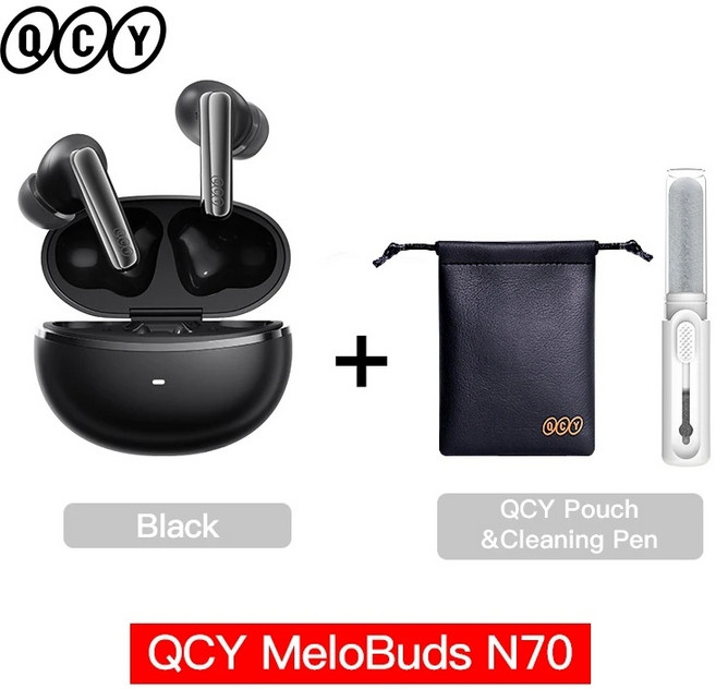 QCY 멜로버즈 N70 무선 이어폰 ANC 노이즈캔슬링 LDAC, 펜 검정 파우치
