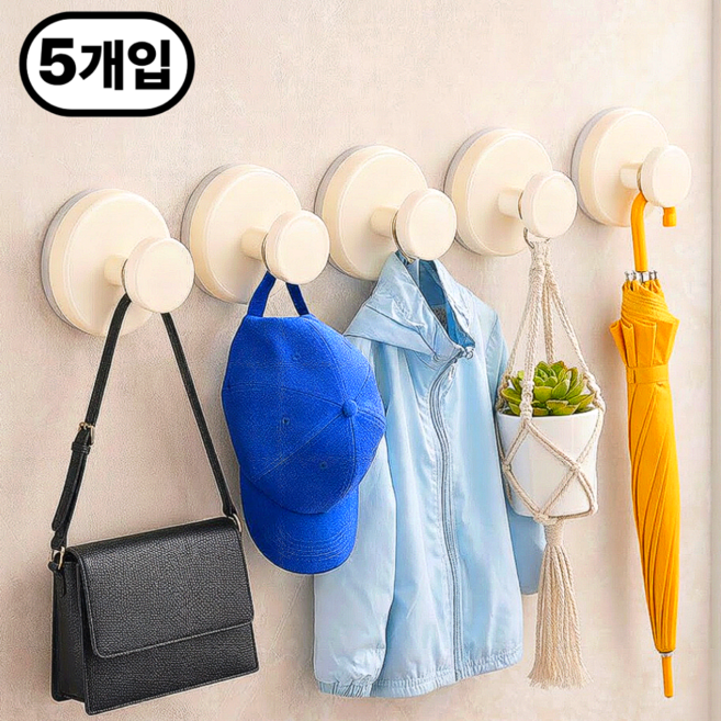지니바잉 강력부착 흡착식 후크 걸이, 5개, 아이보리