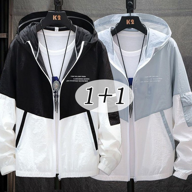 1+1 남자 루즈핏 후드집업 자켓 츄리닝 시원한 작업점퍼 여름 바람막이 빅사이즈
