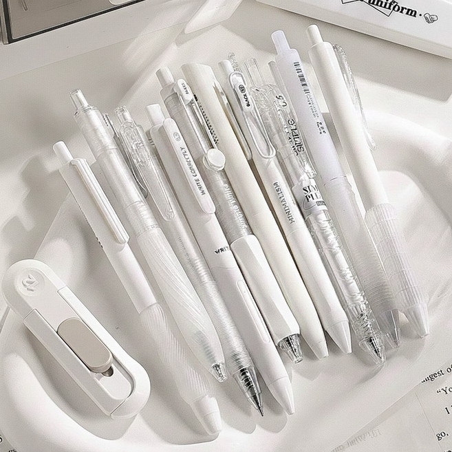 모든 심플 볼펜 세트 무소음 필기구 다꾸 꾸미기 젤 투명 소프트 필기용품, 1개, 화이트