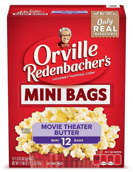 Orville Redenbacher's 전자레인지 팝콘 미니 백 영화관 버터 맛 1회 제공량당 3g 섬유 42.5g(1.5온스) 12개입 336120