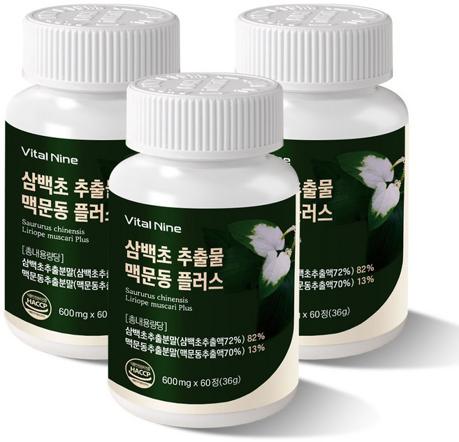 삼백초 추출물 맥문동 플러스 퀘르세틴 600mg, 3개, 60정
