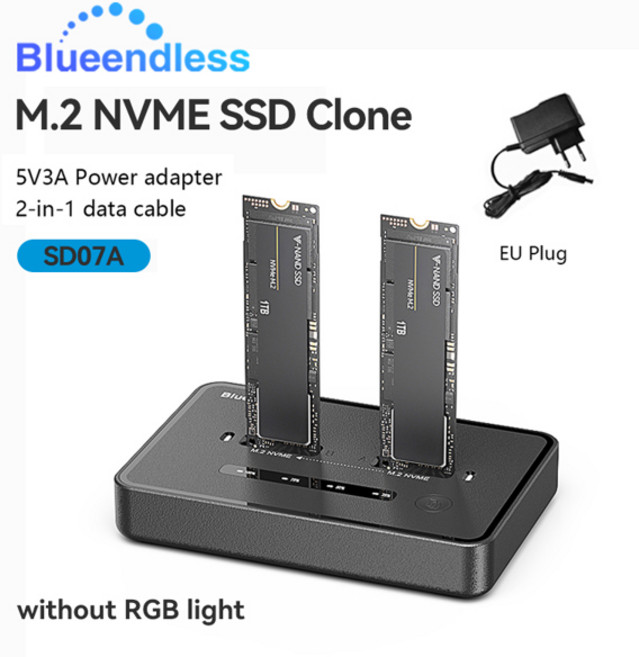 Blueendless 듀얼 베이 M.2 NVME SSD 복제 도킹 스테이션 20Gbps USB3.2 USB C 유형 C 오프라인 클로너 복, 02 SD07AEU plug, 1개