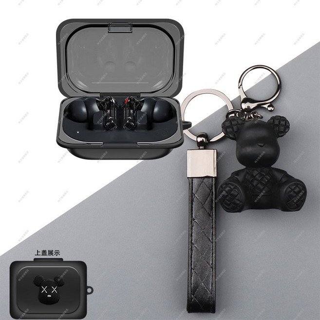 낫싱 이어a 투명 케이스 피규어 키링 버클 누드 커버, NOTHING 이어(스틱) 케이스, 검은 난폭한 곰 + 검은 앉아있는 곰, 1개