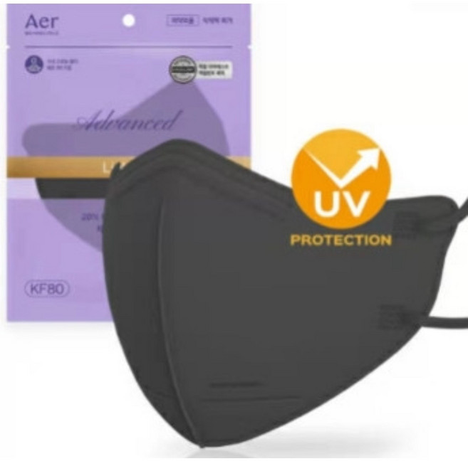 아에르 어드밴스드 라이트 보건용 마스크 L KF80, 1개입, 30개, 블랙