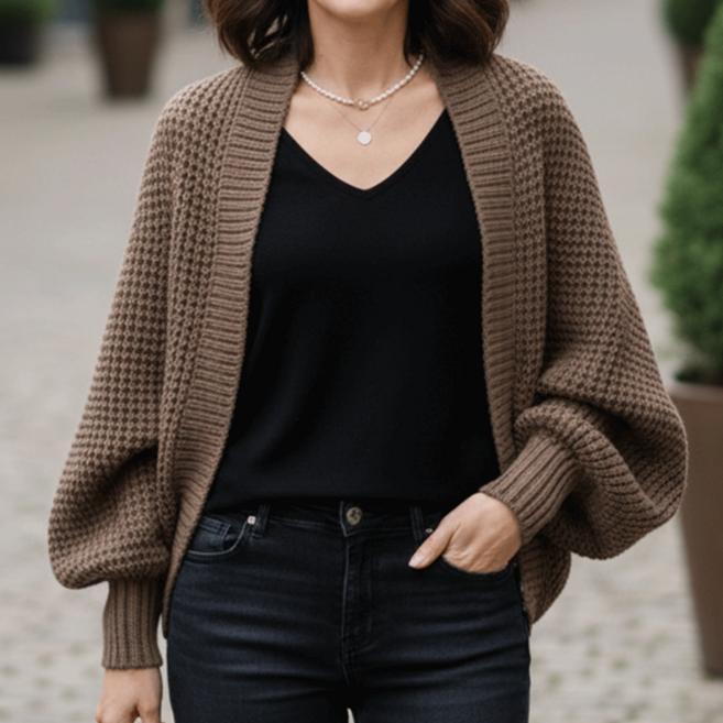 플라카 여성 루즈핏 오픈 하찌 니트 숄 볼레로 가디건