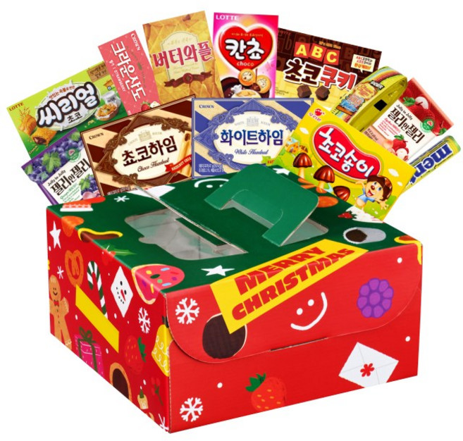 메리 크리스마스 스위트 케이크 상자 과자선물세트, 1세트, 그린 12P