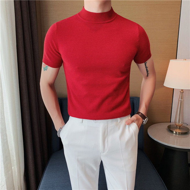 미중 남자 뉴 반팔 봄 반폴라 스웨터 니트 슬림핏 무지 yf