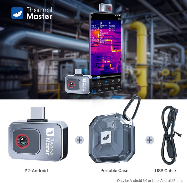열화상 적외선 카메라 안드로이드 폰용 P2 카메라 256×192 해상도 600 ℃ 휴대용 케이스가 포함된 온도 범위, for android phone, 1개