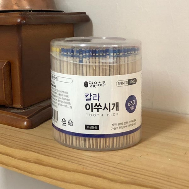 맑은하루 이쑤시개 원형통 칼라 630개