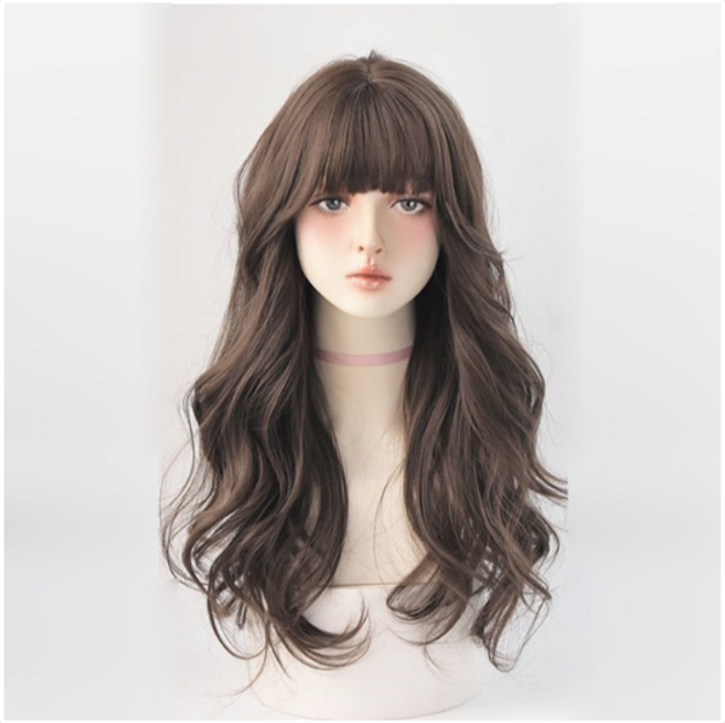 에쉬울프 전체 가발 통가발 긴머리 여성 웨이브 머리 65cm, 1개, 갈색