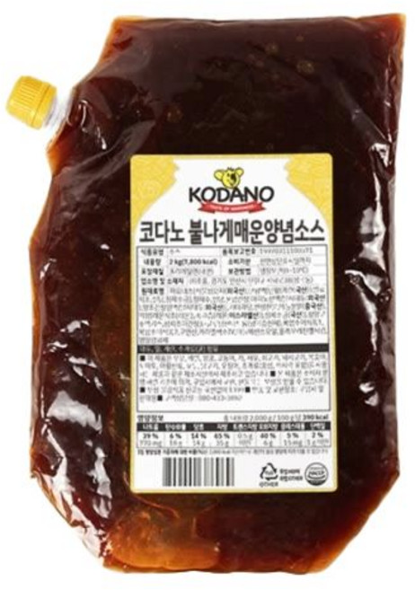 코다노 불나게매운 양념소스 2kg 불맛소스 닭꼬치 닭발, 1