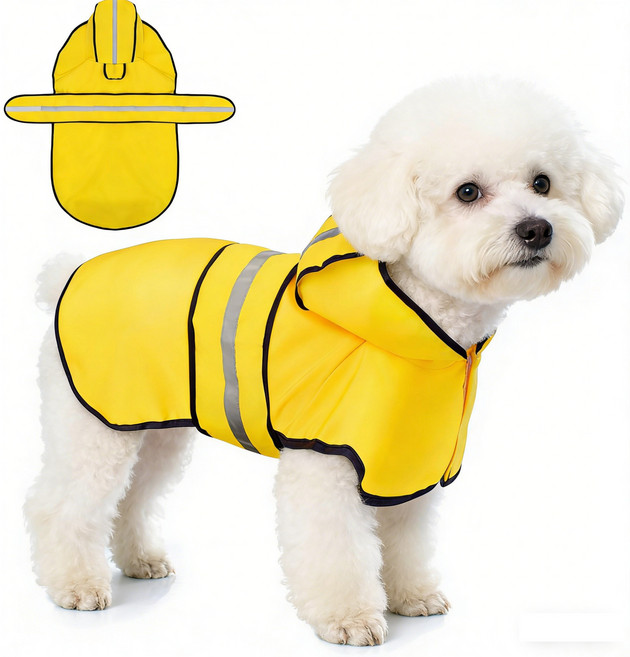 강아지 우비 방수 산책 아웃도어 판초 레인코트, 1개, 노란색