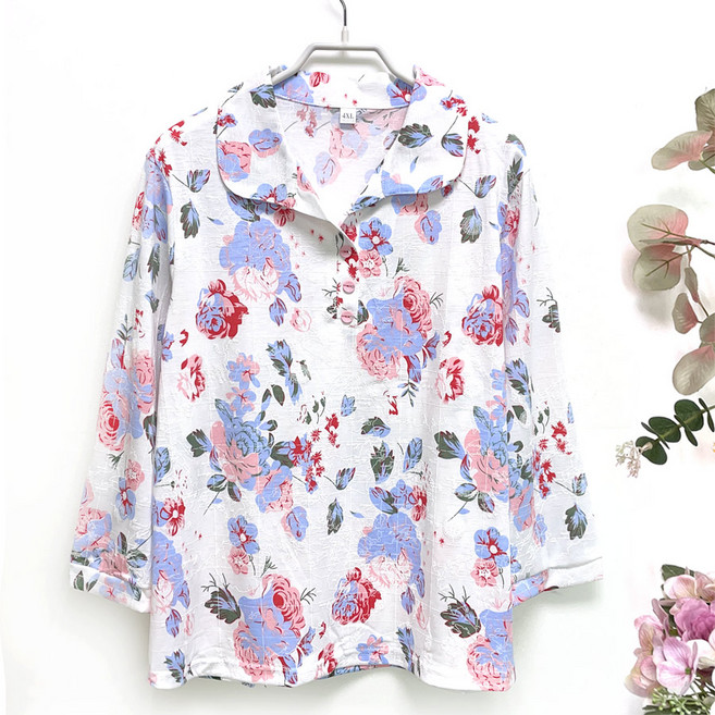 국민할매 할머니옷 엄마옷 데일리 꽃향기 면 카라 7부 티셔츠[CH-T21] 요양원옷