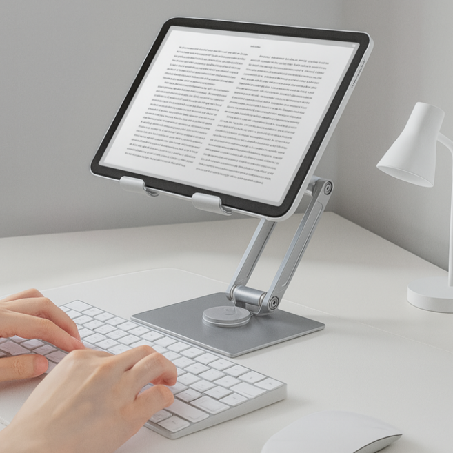 하루포유 360도 회전 접이식 2단 태블릿거치대, 실버, 1개