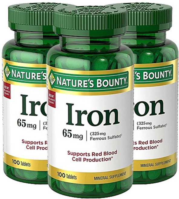 [정품보장]네이쳐스 바운티 철분제 철분영양제 Nature's Bounty 65mg 100정 X 3병, 3개